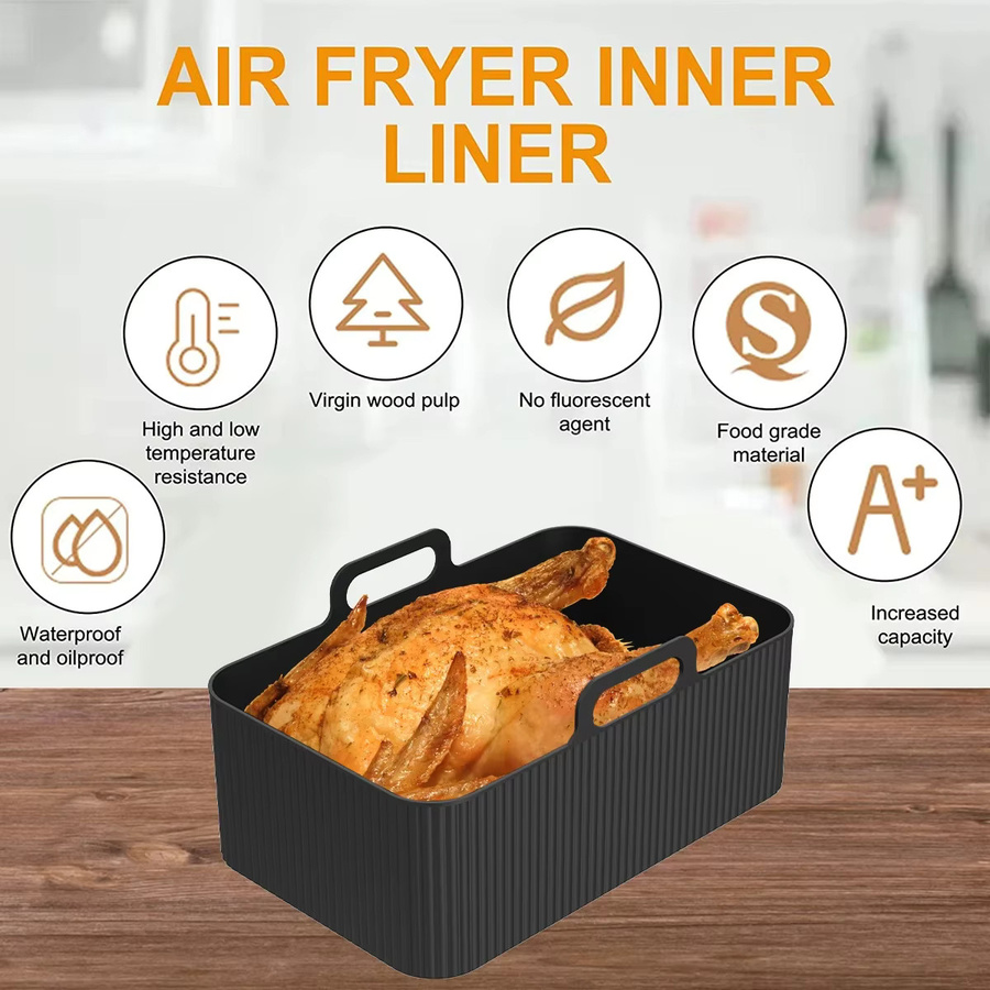 2er-Set Silikon Backform für Ninja Foodi Dual Air Fryer, rechteckige Einsätze in Schwarz - Bild 3