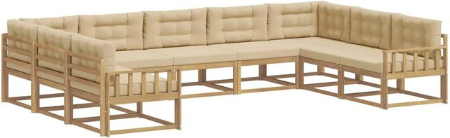 vidaXL Outdoor-Sofagarnitur in U-Form aus Akazienholz mit Kissen in Weiß und Beige - Bild 1