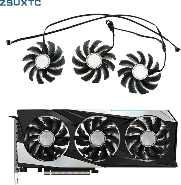 3er-Set Gigabyte PLD08010S12HH RTX3060 78MM 4PIN Lüfter für RTX 3050 3060 3060TI GAMING OC Grafikkarten in Schwarz - Bild 1