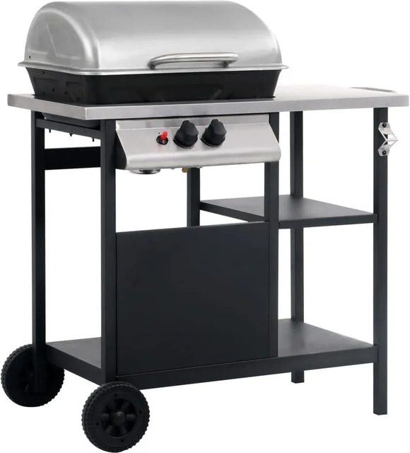 vidaXL Gasgrill mit Beistelltisch in Schwarz und Silber mit Piezozündung und 3 Werkzeughaken - Bild 1
