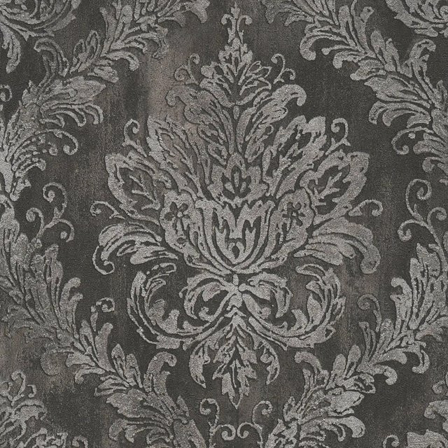 PROFHOME Barock Tapete mit metallischen Akzenten in Schwarz Silber Grau, Vlies-Tapete, Breite: 0,53 m, Länge: 10,05 m - Bild 1