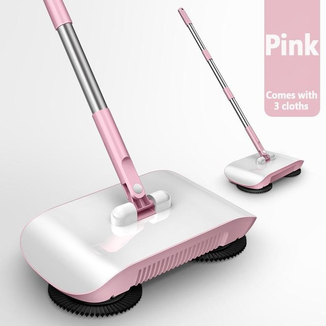 2-in-1 Haushalts-Bodenkehrmaschine mit Kehrschaufel-Set und 3 Reinigungstüchern in Rosa - Bild 1