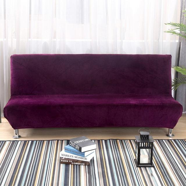 Lellen Plüsch-Sofabettbezug für Schlafsofas ohne Armlehnen, elastischer Schonbezug aus Samt in Violett, Größe S - Bild 1