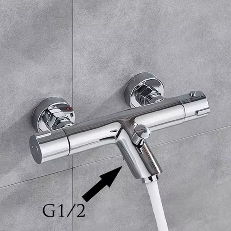 Thermostatisches Duschmischventil Wanmivezlo zur Wandmontage in Chrom, Doppelgriff-Badewannenarmatur aus Messing - Bild 2