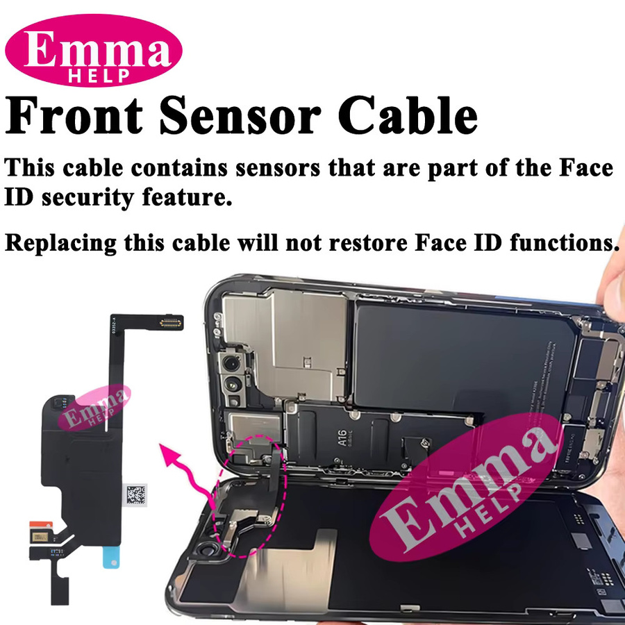 EmmaHelp Ersatzteil Flexkabel mit Ohrhörer, Lichtsensor und Näherungssensor inklusive Mikrofon für iPhone 13 14 Plus 15 16 Pro Max in Schwarz (ohne Lautsprecher) - Bild 2
