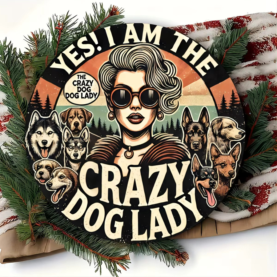Rundschild aus Aluminium Potdemiel Crazy Dog Lady im Vintage-Stil, mehrfarbige Wandkunst aus Metall, Durchmesser: 20 cm - Bild 5