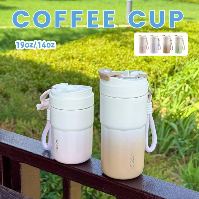 WATERSY Kaffeebecher aus Edelstahl mit Strohhalmdeckel, doppelwandig isoliert, Grün, 400 ml oder 550 ml - Bild 1