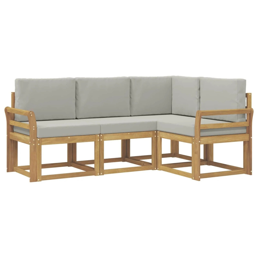 vidaXL Outdoor-Sofagarnitur 4-teilig in Weiß und Hellgrau aus Massivholz-Akazie mit Polsterung und Kissen - Bild 2