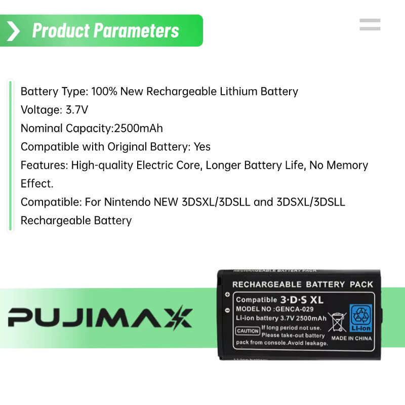 PUJIMAX Akku 2500mAh 3,7V für Nintendo NEW 3DSXL und 3DSLL in Schwarz - Bild 2