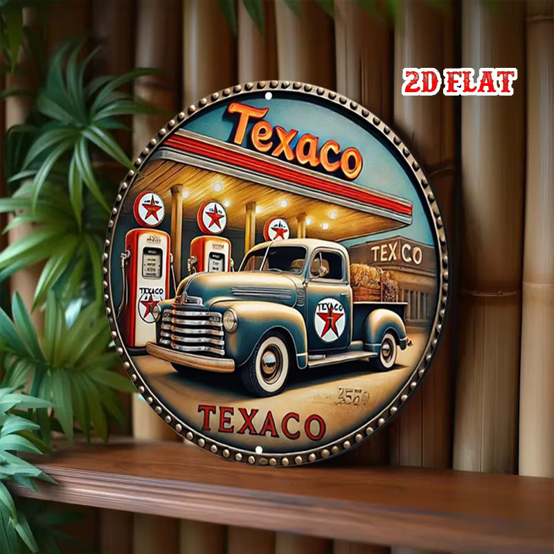 Potdemiel Texaco Vintage Aluminiumschild Rund, Metallwandkunst im klassischen LKW- und Pumpendesign, Durchmesser: 20 cm - Bild 5