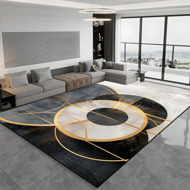 Moderner geometrischer Teppich von Karpetti für Wohnzimmer und Schlafzimmer, mehrfarbig, maschinengefertigt, rutschfest und waschbar, B/T: 160 x 300 cm - Bild 1