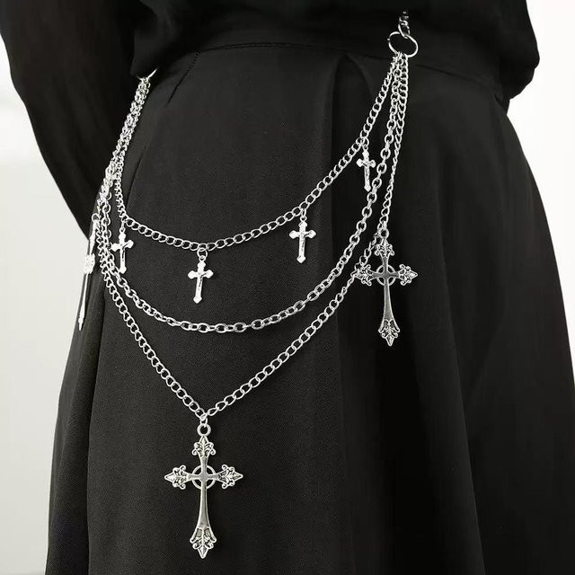 Hosenkette Metall, Kreuzanhänger, Silber, Unisex - Bild 1