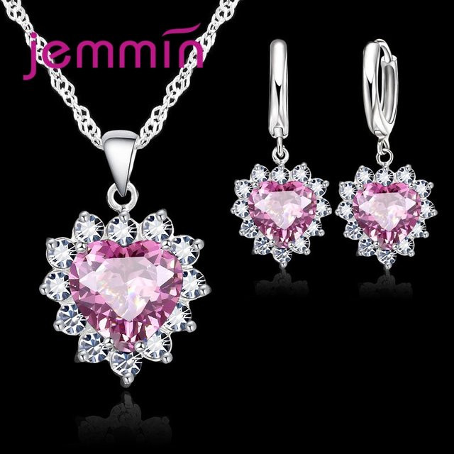 YAAMELI Schmuck-Set, 925 Silber, Herz Anhänger, Hoop Ohrringe, Damen - Bild 1