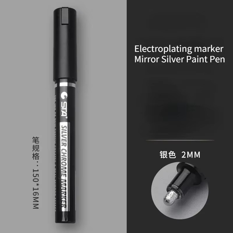 Silberner Reparaturlackstift für Metall und Keramik mit wasserdichter Beschichtung und verschiedenen Spitzenstärken - Bild 2