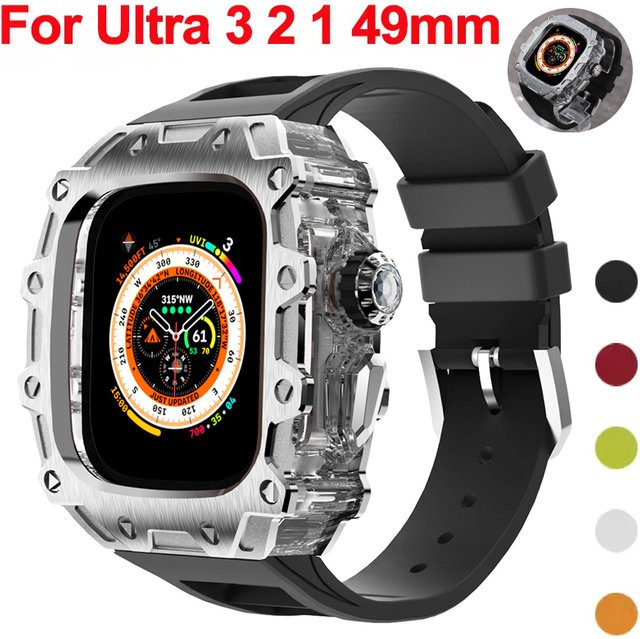 FancyWrist Modifikationskit für Apple Watch Ultra, Edelstahl, Silber, Kristall - Bild 1