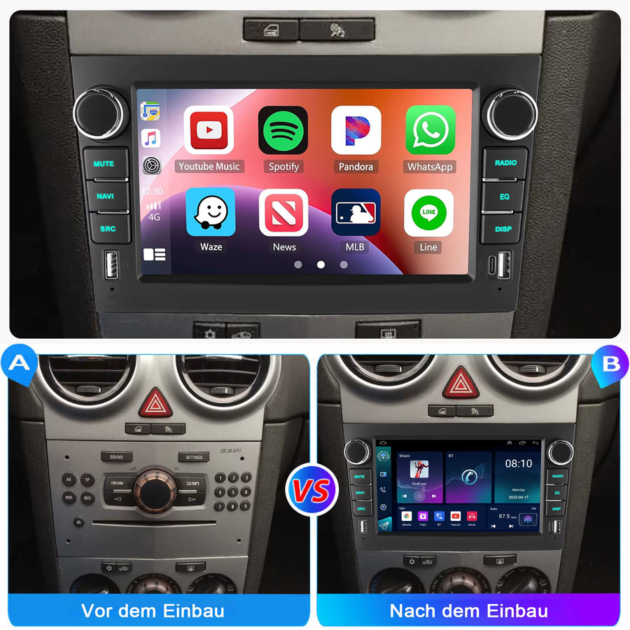 MOPECT 2Din Android Autoradio mit 7 Zoll Display, GPS, RDS und Dual USB für Opel Astra H G J Zafira B Corsa C D Antara Vectra Vivaro in Schwarz mit CarPlay - Bild 2