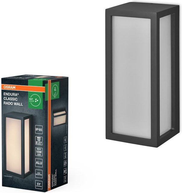 Osram Endura Classic Rado W Außenleuchte Wandleuchte aus Aluminium in Dunkelgrau mit E27-Fassung und IP65 Schutzklasse - Bild 1