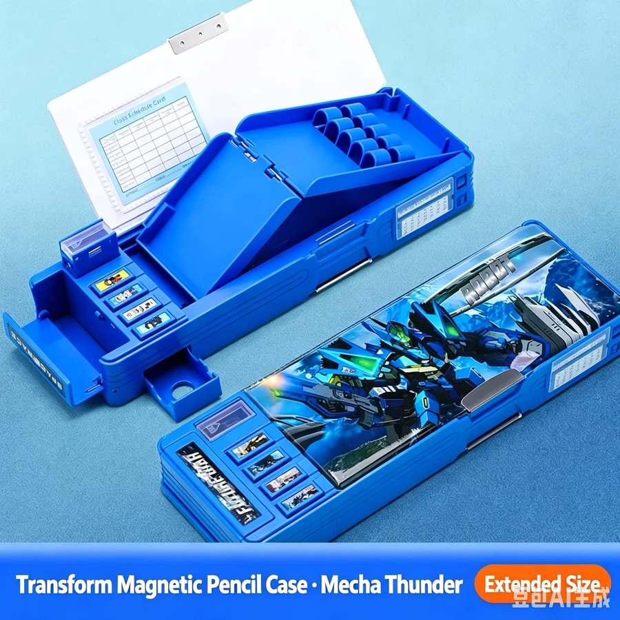 Magnetisches Federmäppchen aus Kunststoff in Blau mit großem Fassungsvermögen für Schüler und Studenten - Bild 4