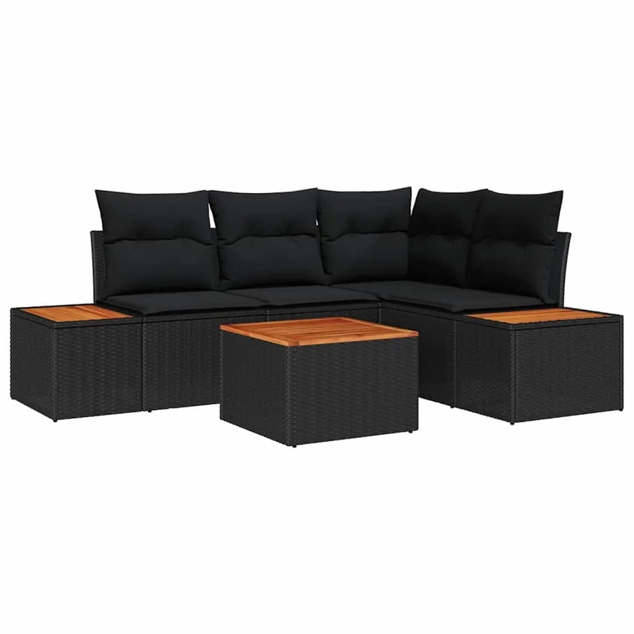 vidaXL Garten-Sofa-Set 5-teilig aus Poly Rattan in Schwarz mit Kissen und Gartentisch - Bild 2