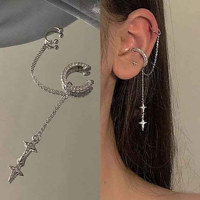 Ohrring Manschette, Silber Farbe, Kristall, Strass, Stern, Damen - Bild 1
