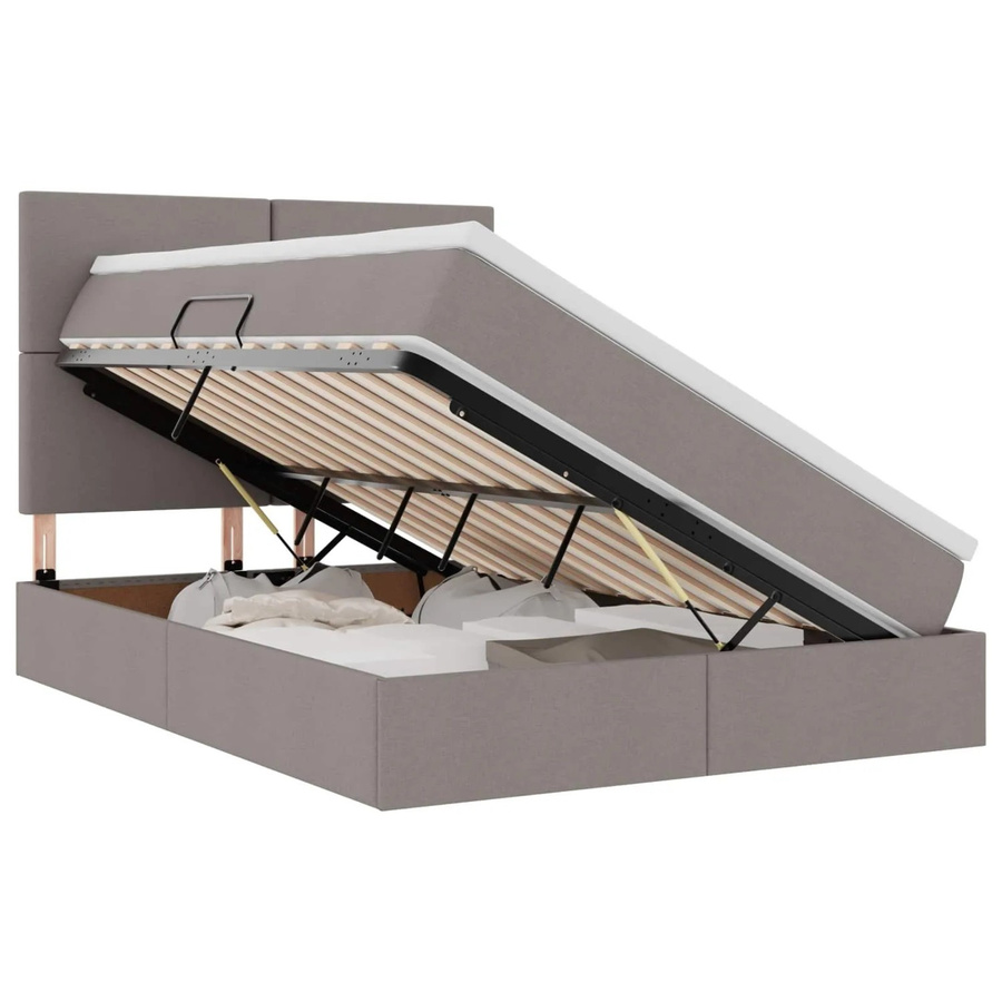 vidaXL Bett mit Kopfteil und LED-Lichtleisten in Taupe, inklusive USB-Ladeport und integrierter Leselampe, B/T/H: 144 x 203 x 88 cm - Bild 2