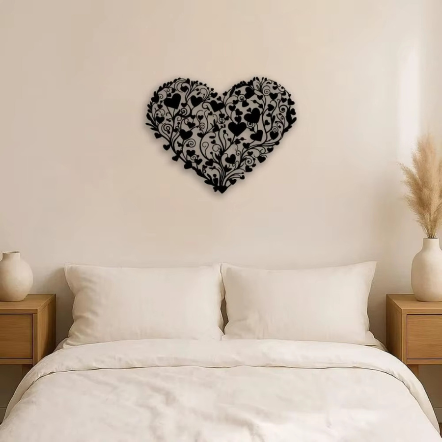 CIFBUY Wanddekoration aus Metall in Schwarz mit Herz- und Blumenmotiv im Boho-Stil - Bild 3