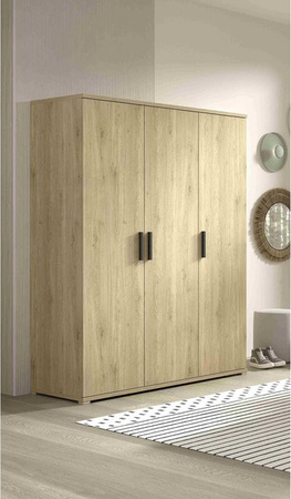 Vipack Kleiderschrank SAM mit 3 Türen in Eiche und Schwarz, moderner Melamin-Kleiderschrank für Schlafzimmer und Jugendzimmer