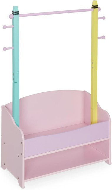 Relaxdays Kinderkleiderständer aus Kiefernholz und MDF mit Ablagen, Mehrfarbig (Rosa, Gelb, Türkis), H x B x T: 100,5 x 71 x 30 cm - Bild 1