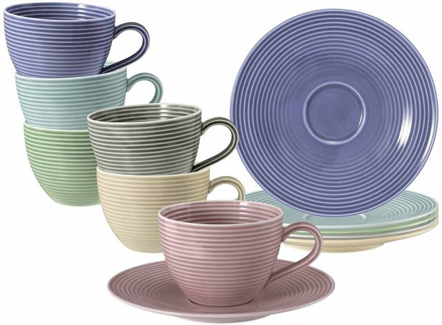 Seltmann Weiden Kaffeetassen mit Untertassen Beat Color Glaze, 6er Set, Mehrfarbig, 260 ml pro Tasse - Bild 1