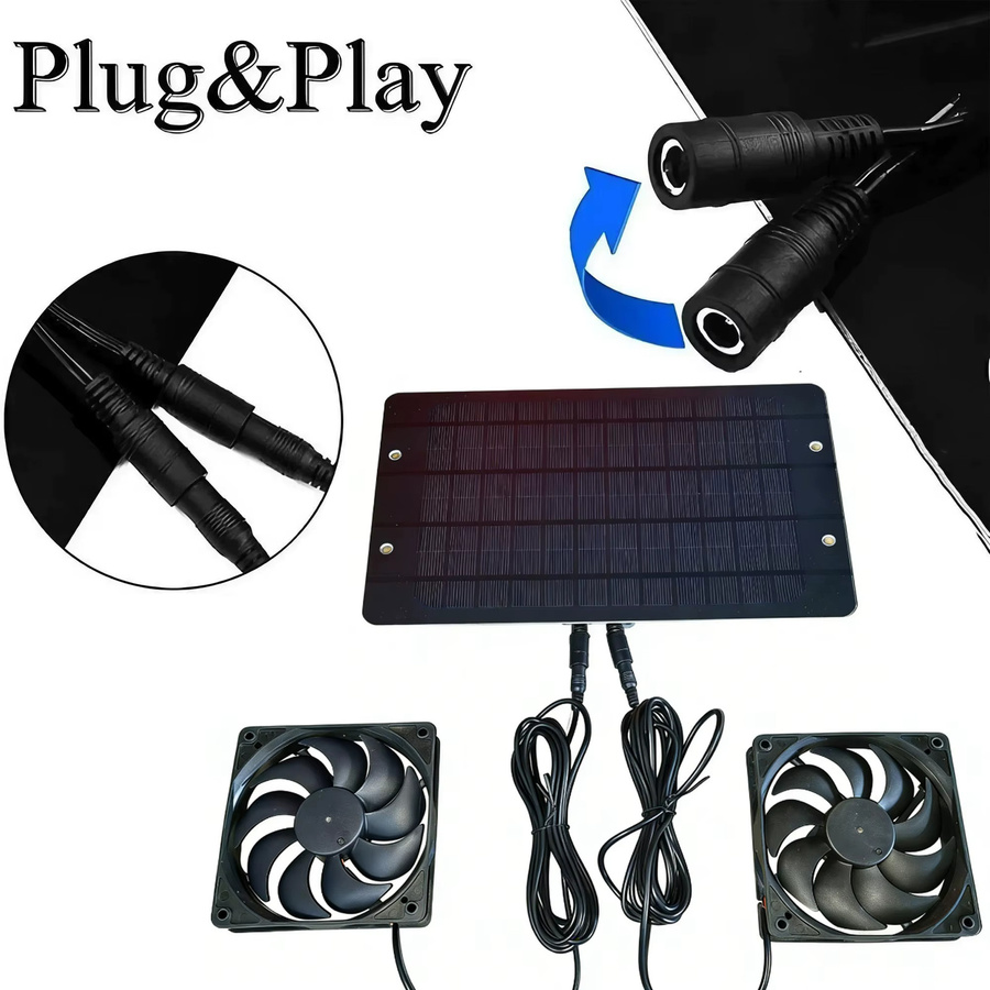 EESBAO 10W Solarpanel-betriebenes Doppellüfter-Belüftungsset in Schwarz für Hundehütten, Gewächshäuser und Tierställe - Bild 4