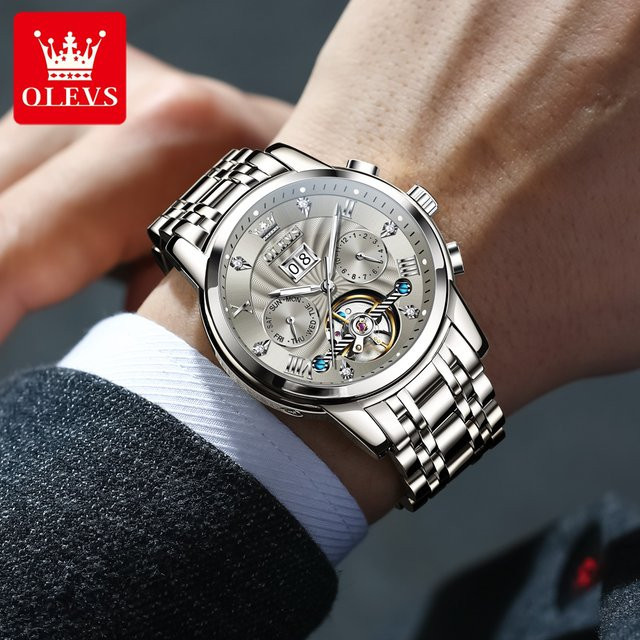 OLEVS Armbanduhr Automatik, Edelstahl, silver grey, Herren - Bild 1