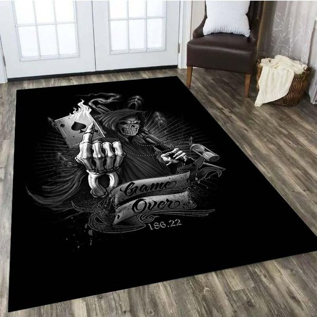 BestDream001 Teppich Motorrad Schädel Horror Serie in Schwarz, B/T: 120 x 80 cm, rutschfest und waschbar - Bild 1