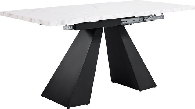 Ausziehbarer Esstisch FC in Weiß und Schwarz für Wohnzimmer, Esszimmer oder Homeoffice, B/T/H: 159 x 74 x 77 cm - Bild 1
