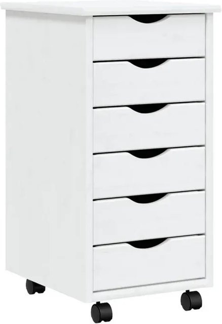 vidaXL Rollschrank MOSS aus Massivholz Kiefer mit Schubladen, Weiß, B/T/H: 65,5 x 39,0 x 65,5 cm - Bild 1