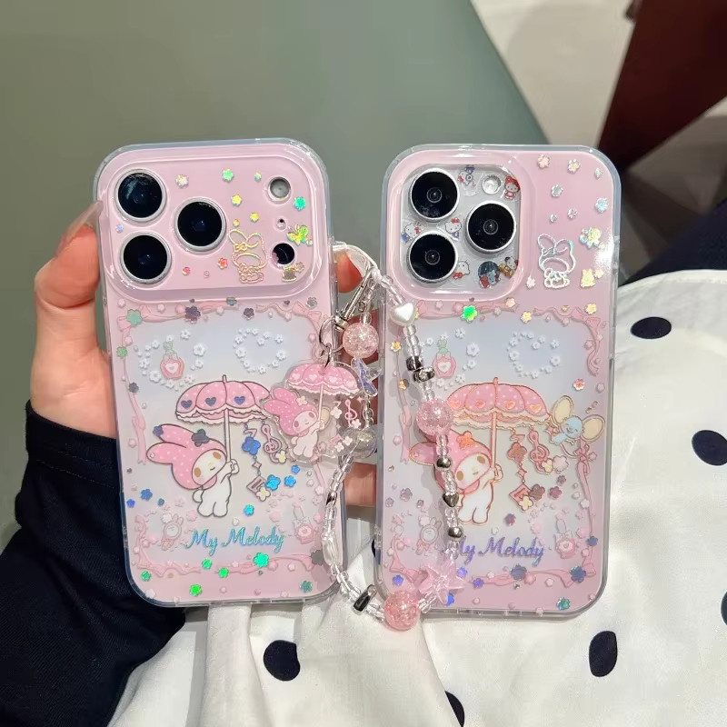 Sanrio Cartoon Regenschirm-Handyhülle mit Melodie und Lanyard für iPhone 17 14 15 16 Pro Max in Pink, stoßfeste Handyhülle - Bild 3