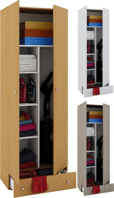 VCM Besenschrank Vandol II aus Holz in Braun mit 6 Fächern und Schubladen, B/T/H: 70 x 40 x 196 cm - Bild 1