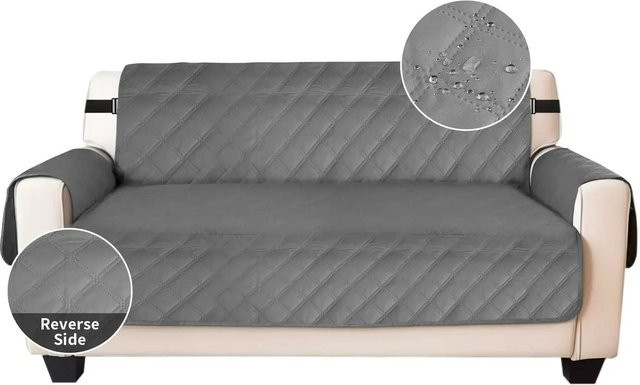Wasserdichte und rutschfeste Sesselabdeckung für 1-Sitzer in Grau mit elastischen Riemen aus Mikrofaser - Bild 1
