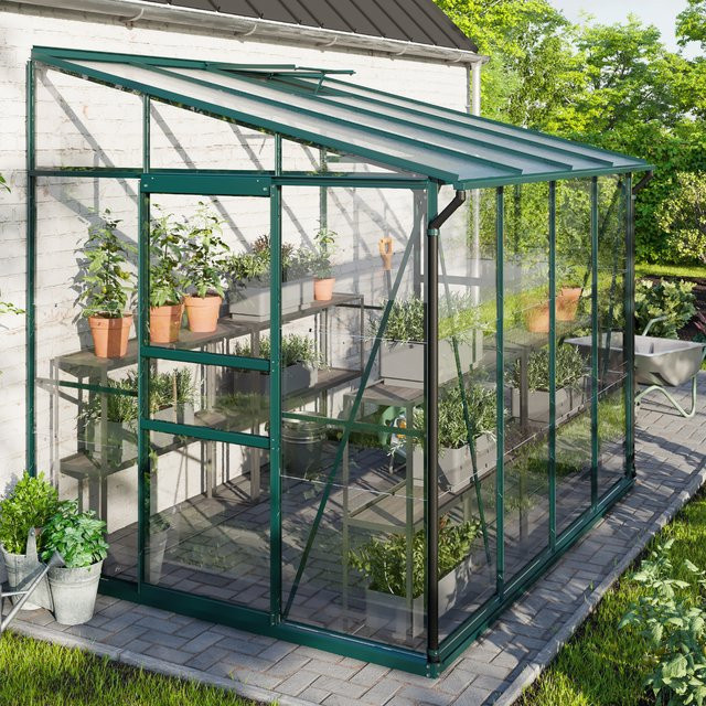 Vitavia Anlehn-Gewächshaus Ida 5200 in Smaragdgrün mit Pultdach und Doppelschiebetür, B/T/H: 262,1 x 220,8 x 201,4 cm - Bild 1