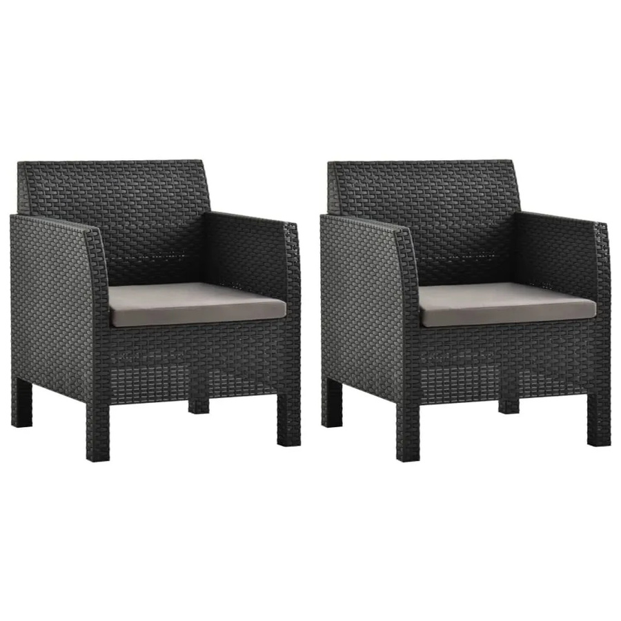 Furnicato Gartenstühle Set aus Polypropylen Rattan mit Kissen in Anthrazit, 2 Stück - Bild 2