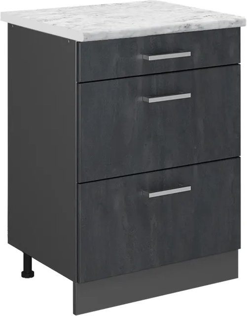 Vicco R-Line Schubladenunterschrank für die Küche in Anthrazit und Schwarz Beton mit weißer Marmor Arbeitsplatte, Breite: 60 cm - Bild 1