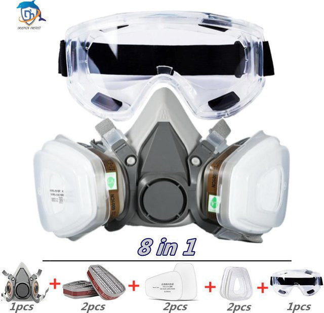 Dolphin Protect 8-in-1 Atemschutzmaske mit Schutzbrille, halbmaske für Staub und Gas in Grau - Bild 1