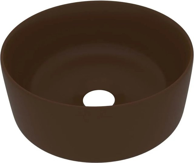 vidaXL Waschbecken Keramik Rund Matt Dunkelbraun Durchmesser: 40 cm, Höhe: 15 cm - Bild 1