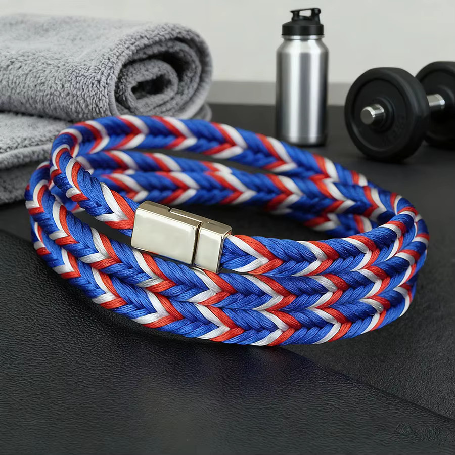 Armband, PU-Leder, dreilagig geflochten, magnetische Schnalle, Unisex, Bunt - Bild 1