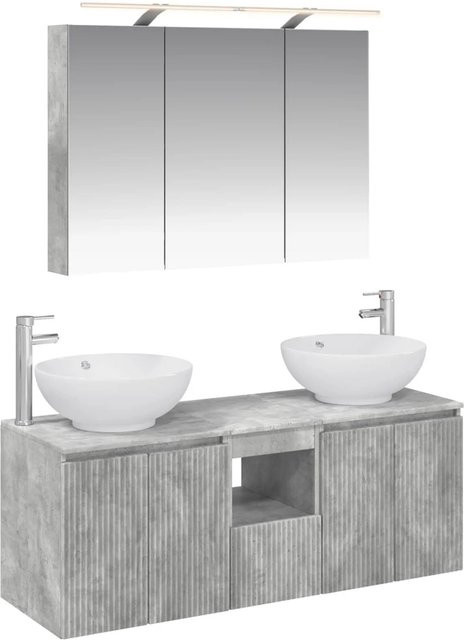 vidaXL Badezimmerschrank-Set 4-teilig in Betongrau, modern mit LED-Beleuchtung und Spiegelschrank, Wandmontage - Bild 1