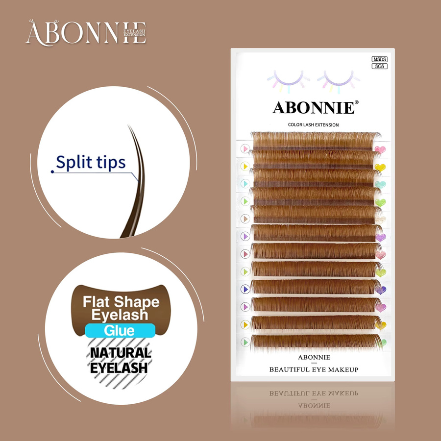 Abonnie Braune Ellipsen-Flachwimpern-Extensions, Mega-Volumen, Unisex - Bild 4