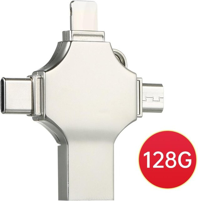 4-in-1 USB-Flash-Laufwerk 128 GB aus Metall in Silber mit USB-C und Micro-USB für Mobiltelefone und Computer - Bild 1