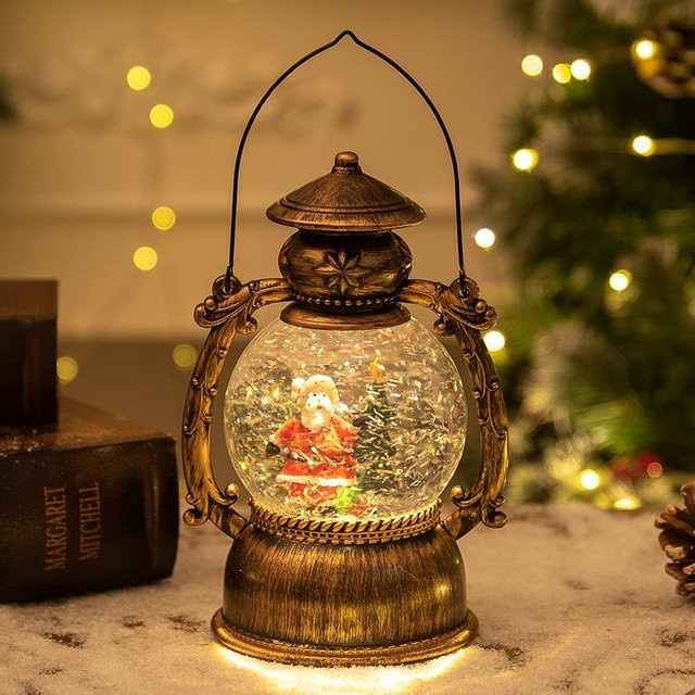 Weihnachtliche Schneekugel-Laterne als Spieluhr mit Licht und Santa Claus Motiv aus Kunststoff für deine Tischdekoration - Bild 1