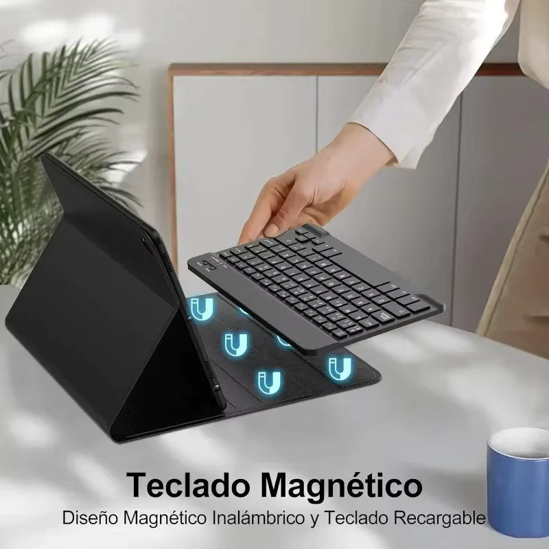qukam Bluetooth-Tastaturhülle mit Stiftetui für iPad Pro, Air und Mini in Pink mit QWERTY Layout - Bild 2