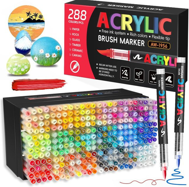 Kissbuty Acrylmarker Set mit 12 bis 288 Farben für DIY Graffiti und Handzeichnungen in Multicolour - Bild 1