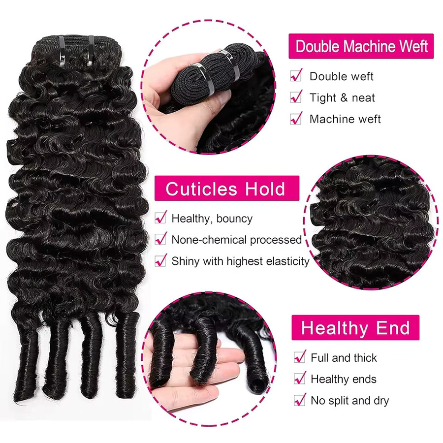 FUGANGXIU Echthaar-Extensions Burmesische Pixie-Locken mit Federlocken - Bild 2